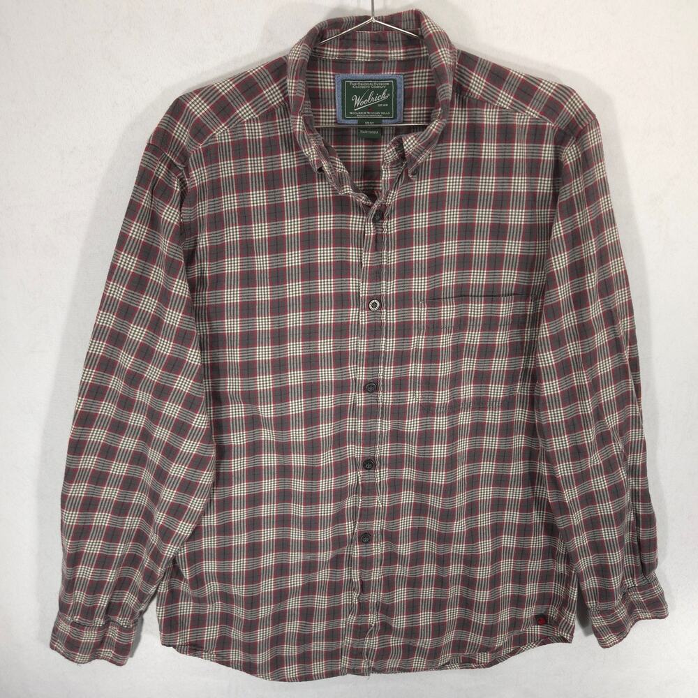 Woolrich Flannel Shirt Mens M Gray Red Plaid Long Sleeve Button Down Outdoor - Picture 2 of 9